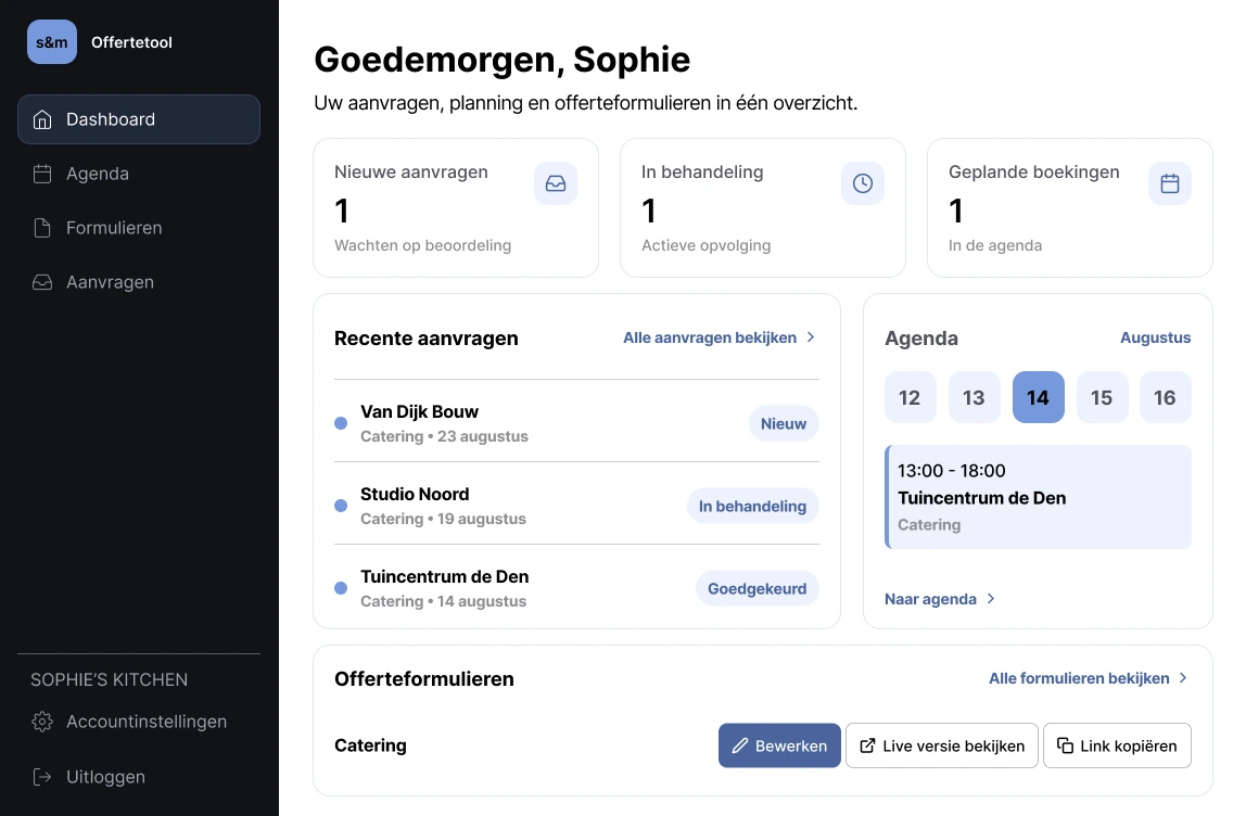 Voorbeeld van de s&m digital offertetool